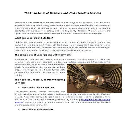 The Importance of Underground Utility Locating Services