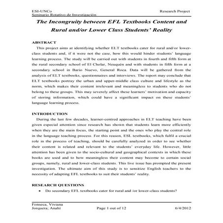 The incongruity between efl textbooks content and rural andor lower class stu...