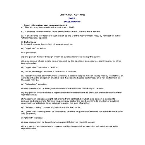 Bare Act- The Indian Limitation Act, 1963