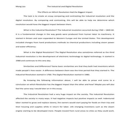 The Industrial and Digital Revolution Essay