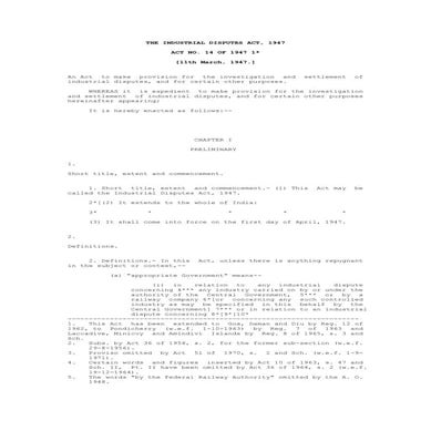 Bare Act- The Industrial Disputes Act, 1947
