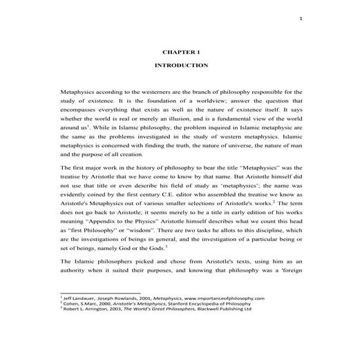 The Influence of Aristotle's Metaphysic on Selected Muslim Philosophers