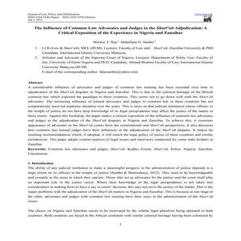 The influence of common law advocates and judges in the sharī‛ah adjudication