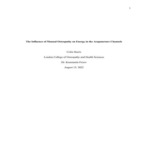 The Influence of Manual Osteopathy on Energy in the Acupuncture Meridians (3)...