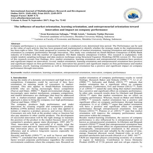 The influence of market orientation, learning orientation, and entrepreneurial orientation toward innovation and impact on company performance 