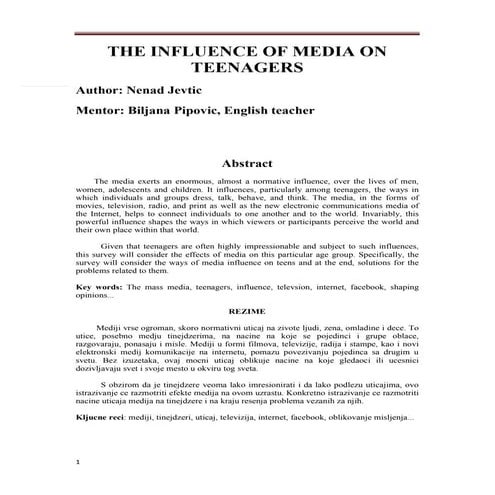 The influence of media on teenagers