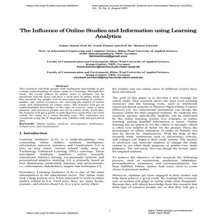"The Influence of Online Studies and Information using Learning Analytics"