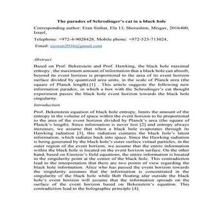 The information paradox of schrodinger's cat in a black hole