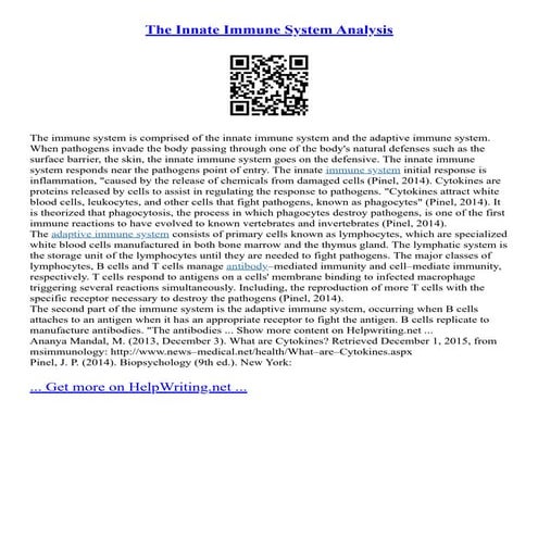 The Innate Immune System Analysis