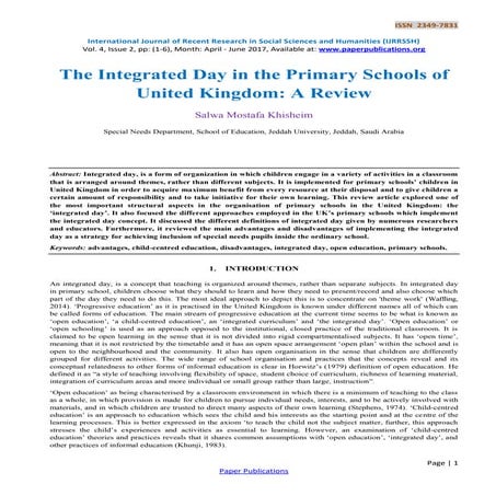 The Integrated Day in the Primary Schools of United Kingdom: A review