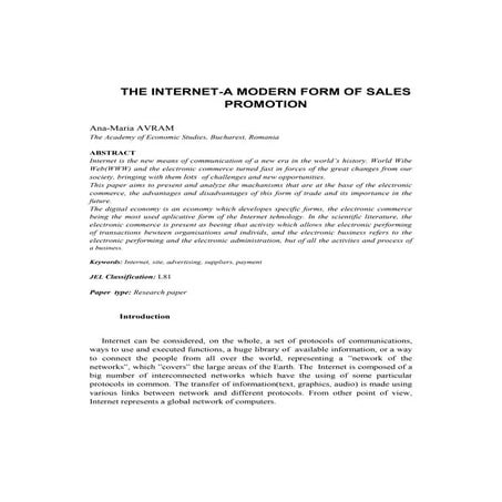 The internet- a modern form of sales promotion