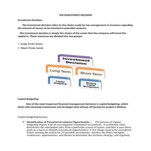THE INVESTMENT DECISION in Financial Management