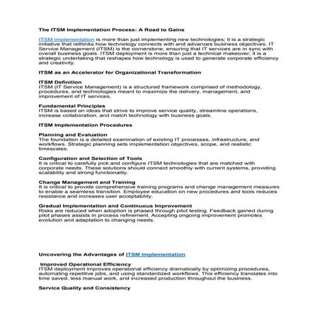 The ITSM Implementation Process: A Road to Gains