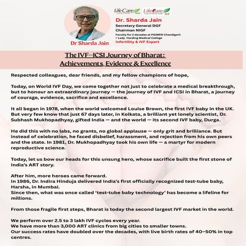 The IVF–ICSI Journey of Bharat:  Achievements, Evidence & Excellence