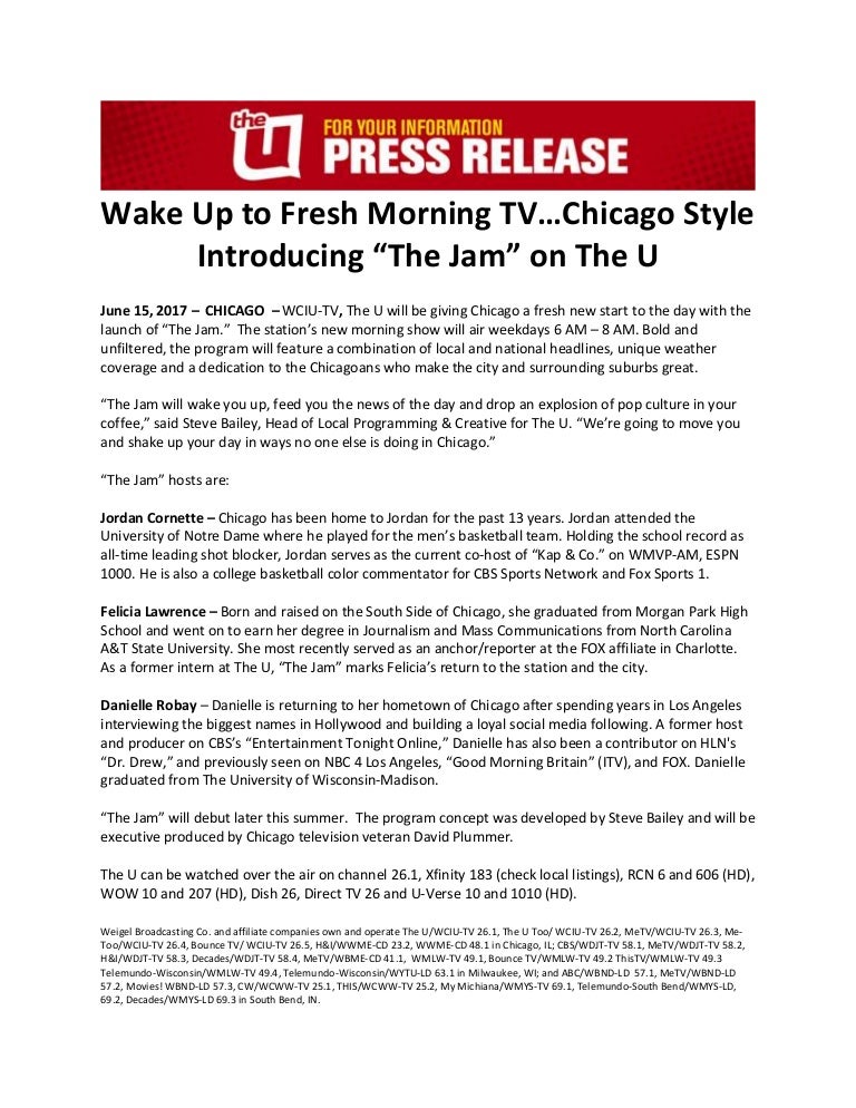 The Jam Press Release/ WCIU