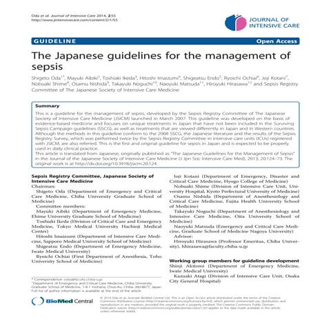 The japanese guidelines fot the management of sepsis j int care 2014