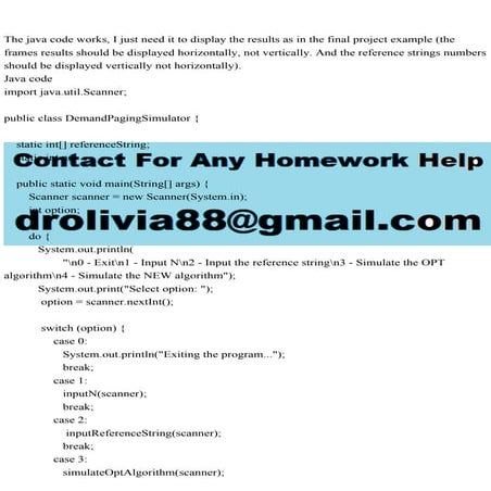 The java code works, I just need it to display the results as in t.pdf image.
