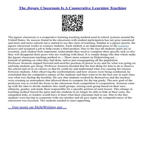 The Jigsaw Classroom Is A Cooperative Learning Teaching