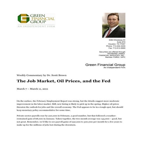 The Job market, Oil Prices, and the Fed