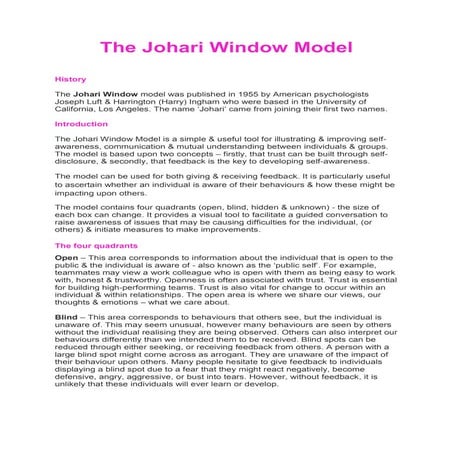 The Johari Window Model to increase self-awareness & build trust