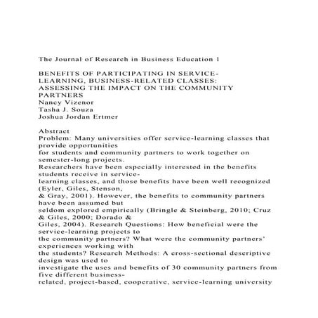 The Journal of Research in Business Education 1BENEFITS OF.docx