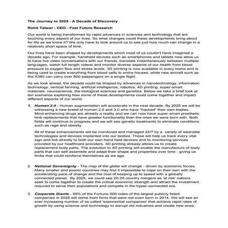 The Journey to 2025 - A Decade of Discovery by Rohit Talwar 21/12/14