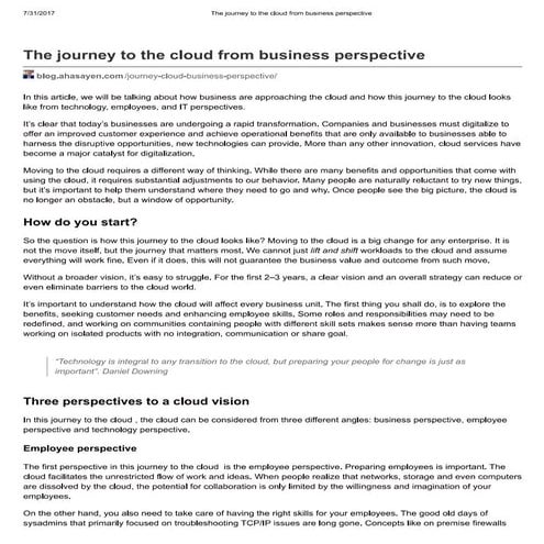 The journey to the cloud from business perspective