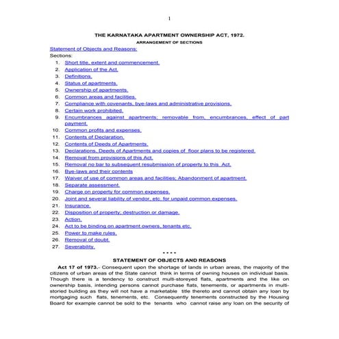Apartment Management: The Karnataka Apartment Ownership Act, 1972