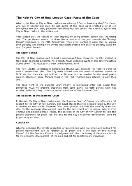 The kelo vs city of new london case facts of the case