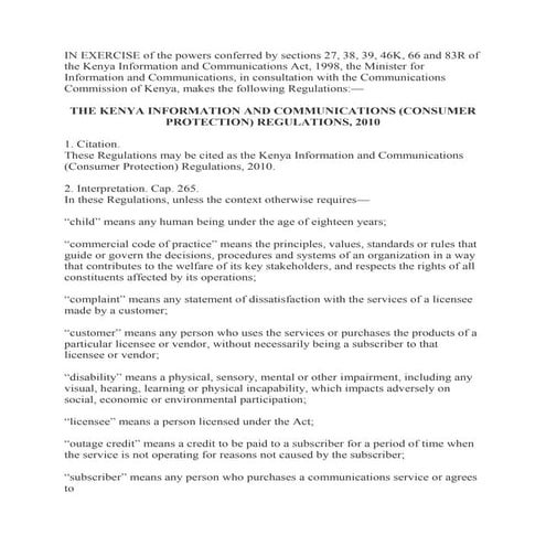 The Kenya Information and Communications Consumer Protection Regulations 2010