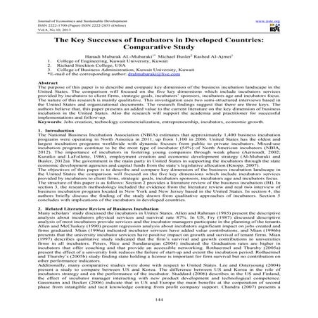 The key successes of incubators in developed countries  comparative study