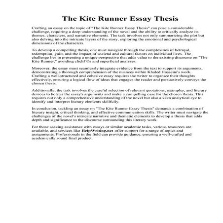 The Kite Runner Essay Thesis