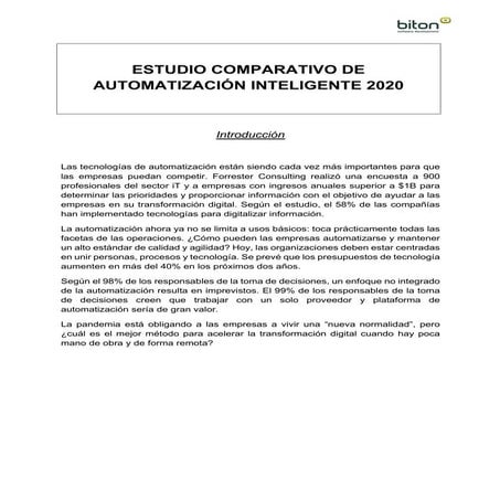 Estudio comparativo de automatización inteligente 2020