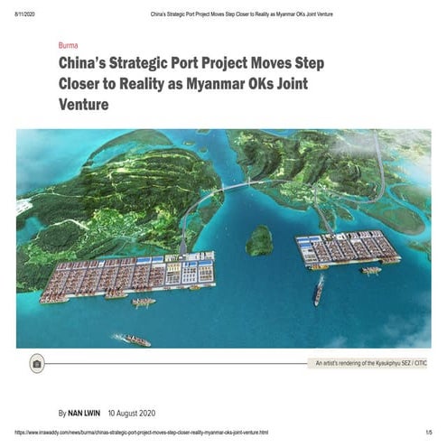  CHINA IS PLAYING MYANMAR GROUND THE KYAUKPHYU SPECIAL ECONOMIC ZONE AND CHINA STRATEGIC DEEP-SEA PORT PROJECT