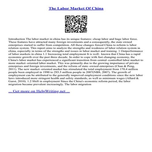 The Labor Market Of China | PDF