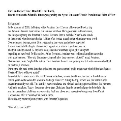 Explaining The age of Dinosaur fossils from Biblical point of view