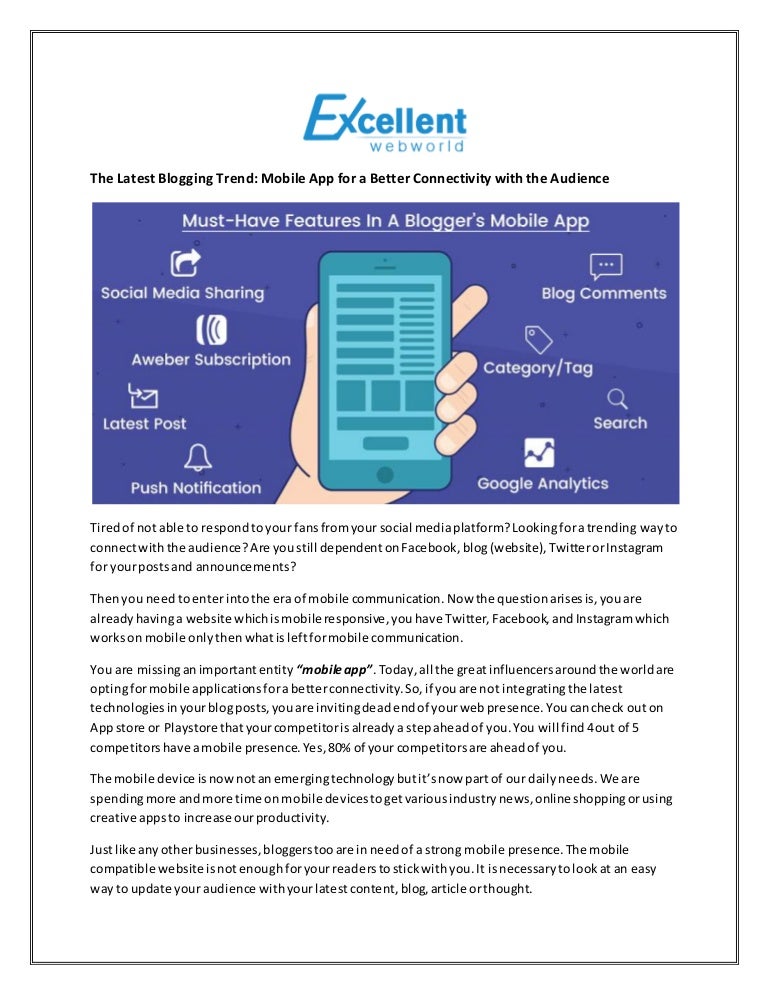 Latest Blogging Trend Mobile App For A Better Connectivity With The