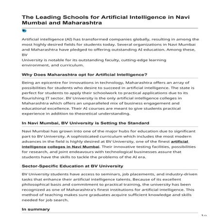 The Leading Schools for Artificial Intelligence in Navi Mumbai and Maharashtra