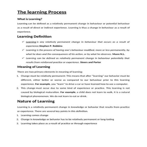 The learning Process - Learning Definition, Meaning, Nature and ...
