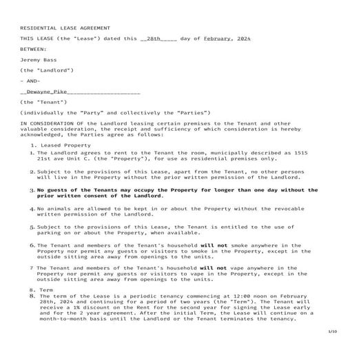 Residential Lease Agreement – Critical Exhibit in Property Rights ...