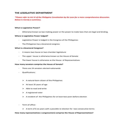 The legislative department