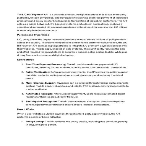 The LIC Bill Payment API is a powerful and secure digital interface that allo...