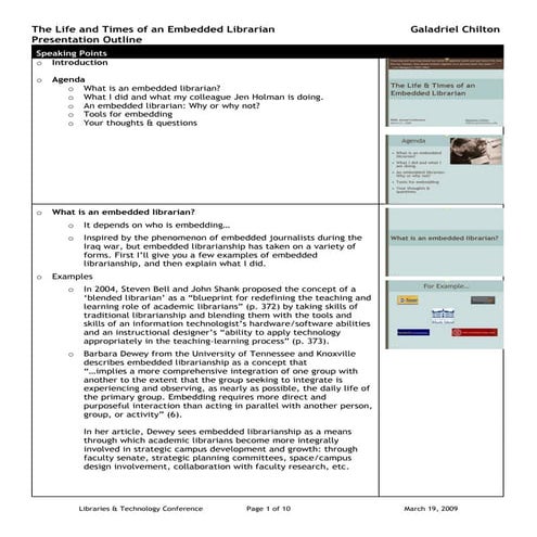The Life And Times Of An Embedded Librarian Outline