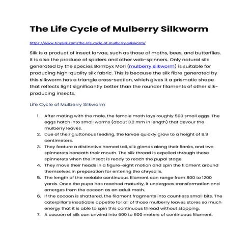 The Life Cycle of Mulberry Silkworm | PDF