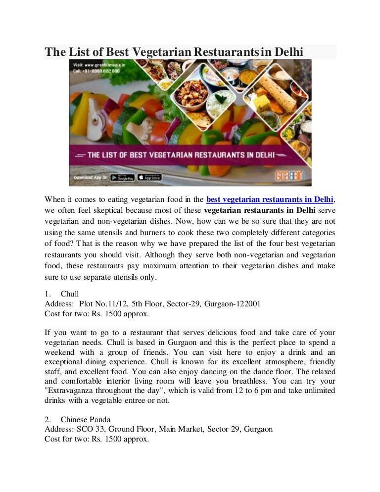 The List of Best Vegetarian Restaurants in Delhi