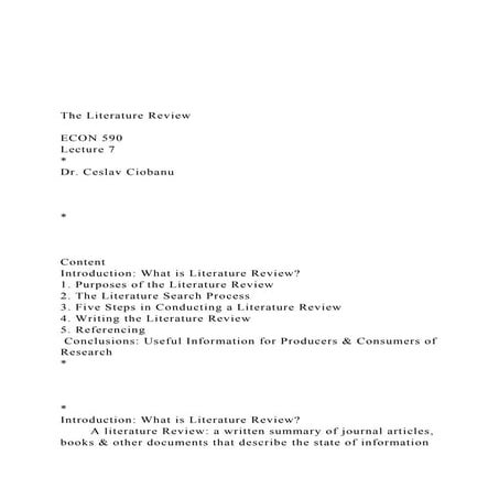 The Literature Review ECON 590Lecture 7Dr. Cesl.docx