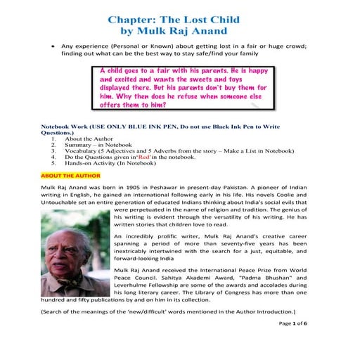The Lost Child by Mulk Raj Anand - Notes_Grade 9 - Parveen2022.pdf