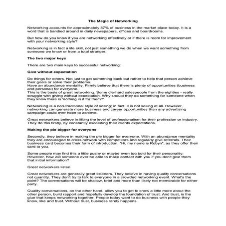 The Magic of Networking