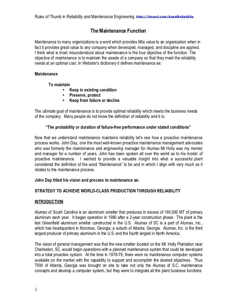 The Maintenance Function The Basics for Managing Maintenance