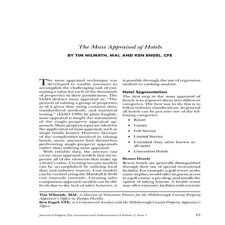 The mass appraisal of hotels